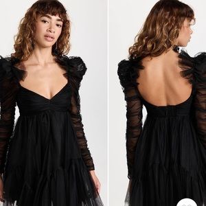 ZIMMERMANN BLACK TULLE RUCHED MINI DRESS